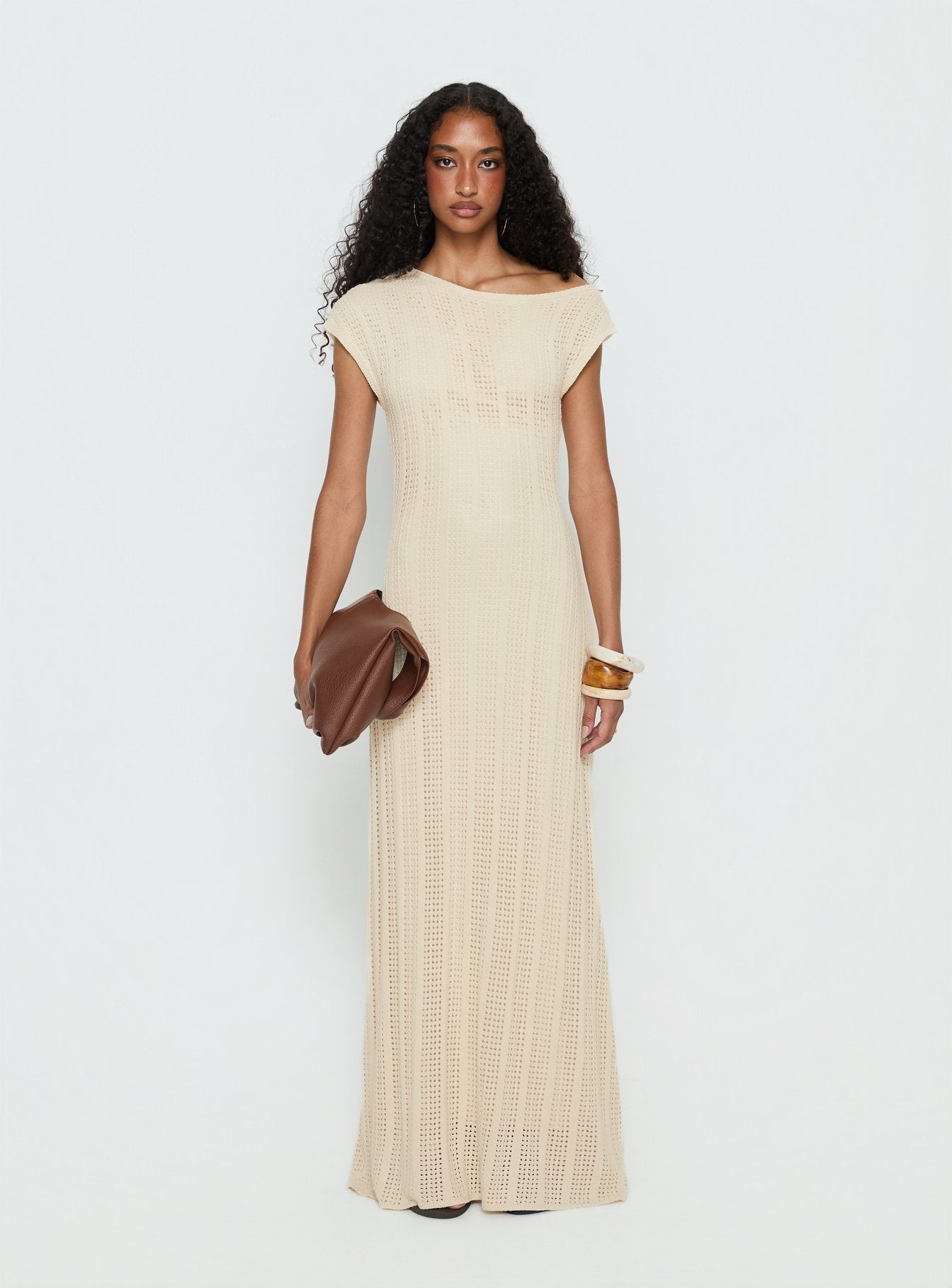 Break My Soul Knit One Shoulder Maxi Dress Beige
