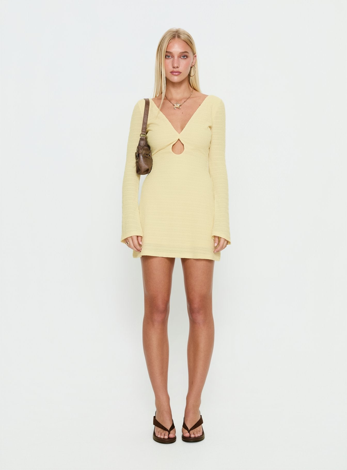 Milley Long Sleeve Textured Mini Dress Lemon