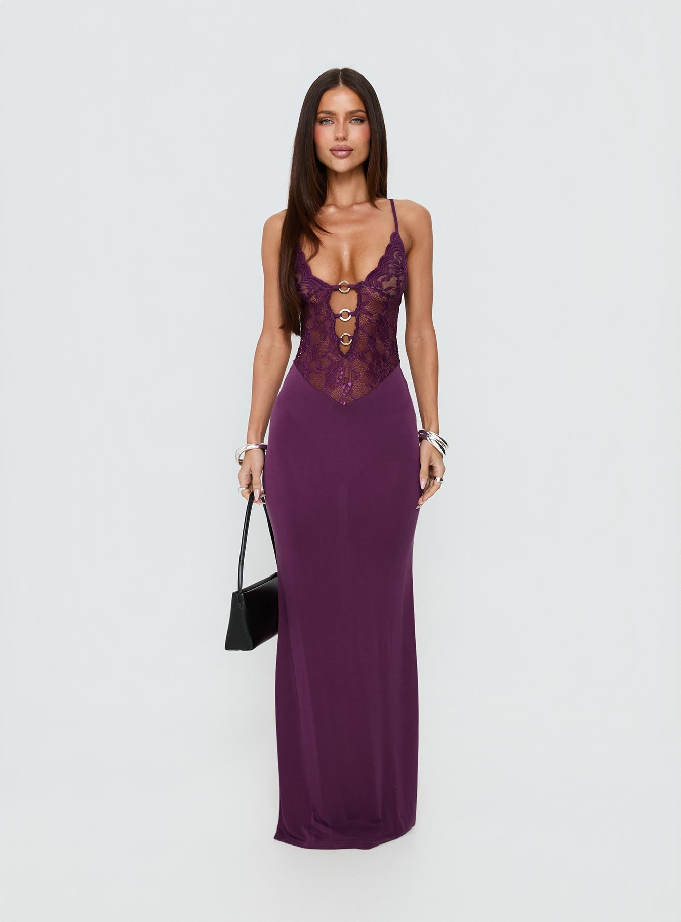 Totema Lace Halter Maxi Dress Purple
