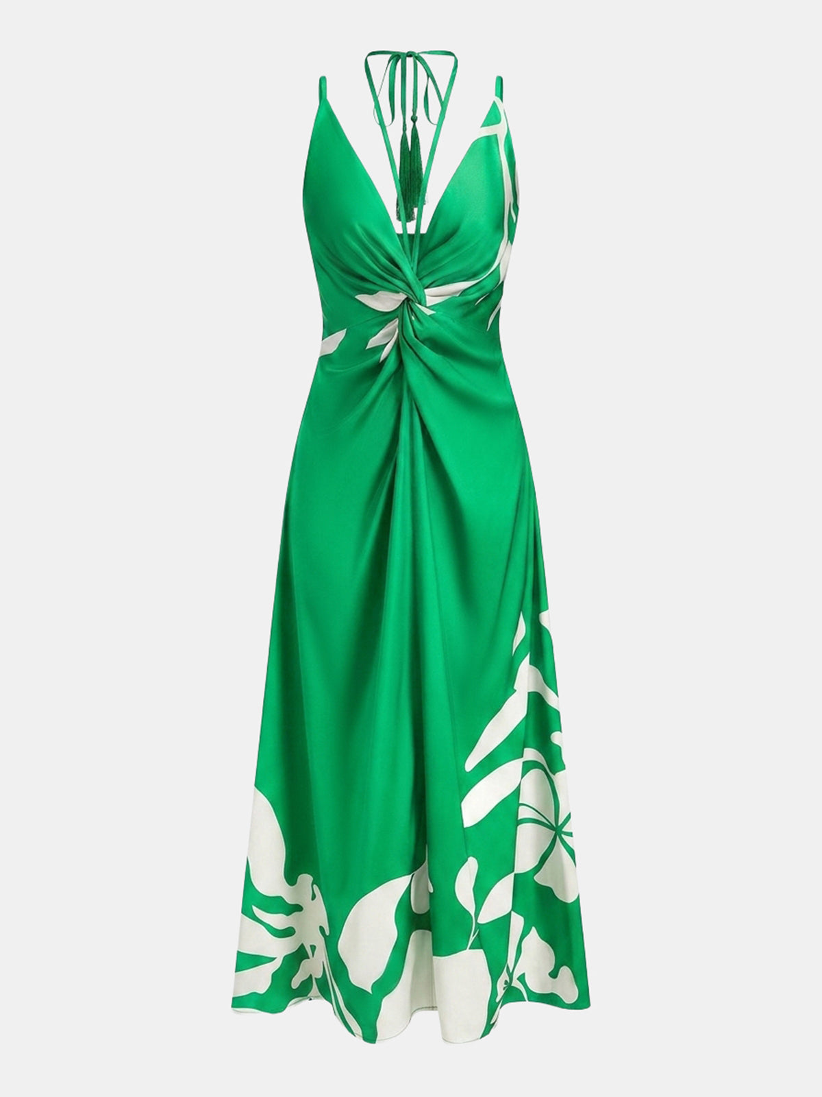 Tassel Detail Twist-Front Floral Print Maxi Dress