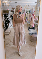 Brown tie striped dress