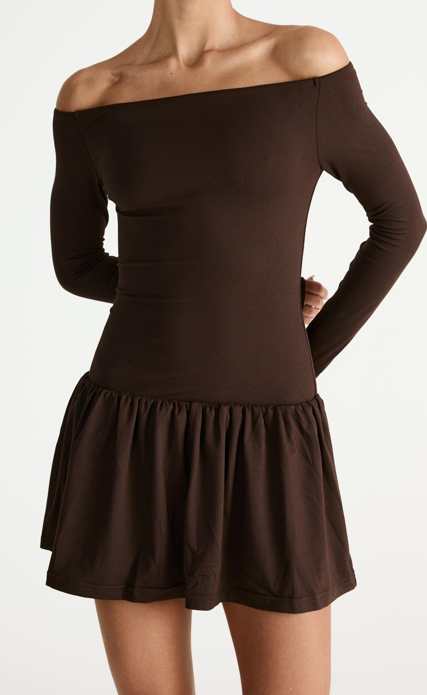 Yanna Long Sleeve Mini Dress (Chocolate)