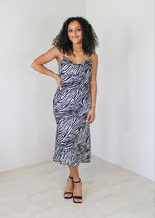 The Wild Side Zebra Print Midi Dress