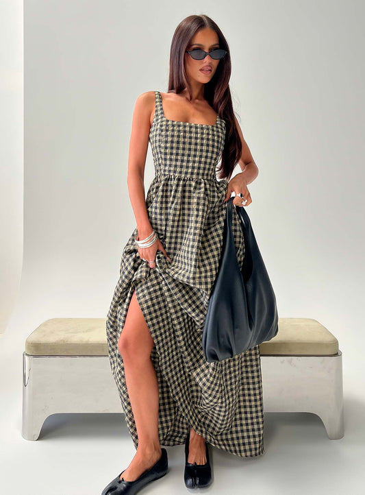 Cartmel Check Maxi Dress Black / Cream Petite