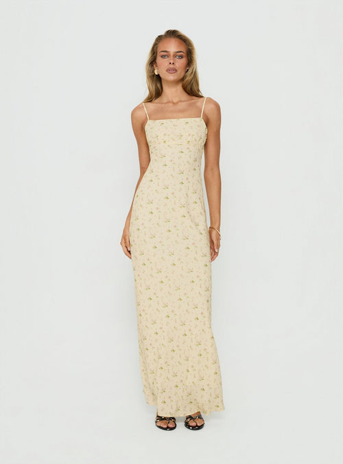 Alliza Square Neck Maxi Dress Yellow Floral