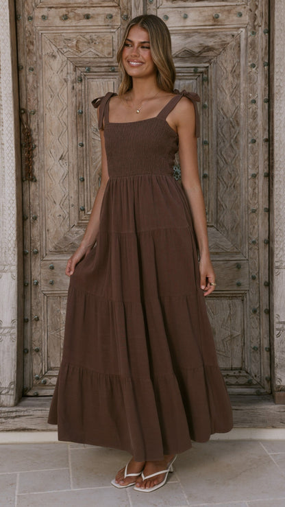 Carlina Tiered Maxi Dress - Chocolate