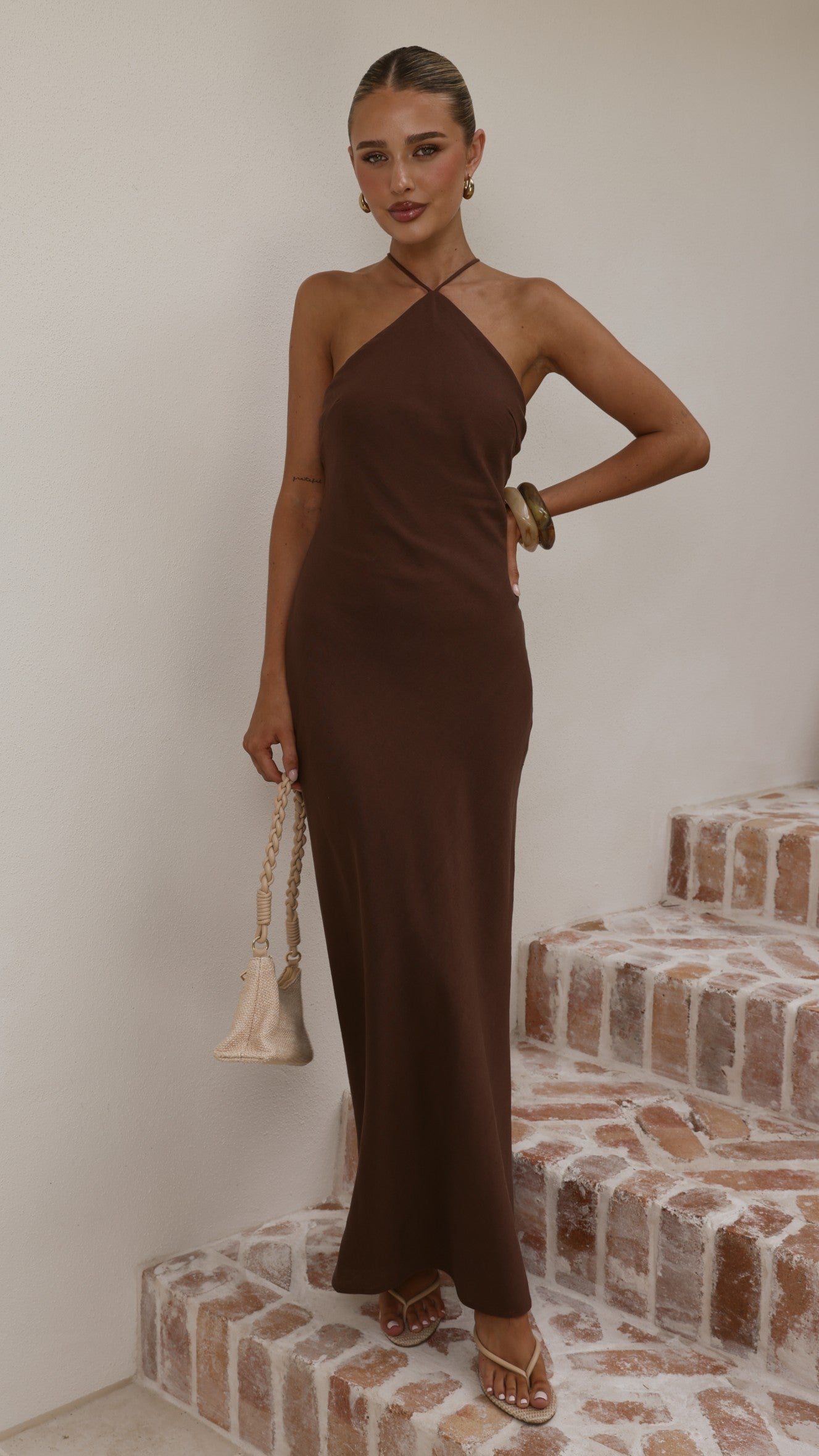 Chiara Linen Maxi Dress - Chocolate