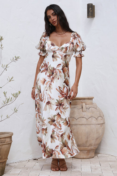 Whimsical Heart Maxi Dress Brown
