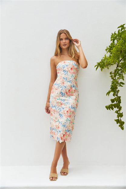 Island Dreams Strapless Midi Dress Peach