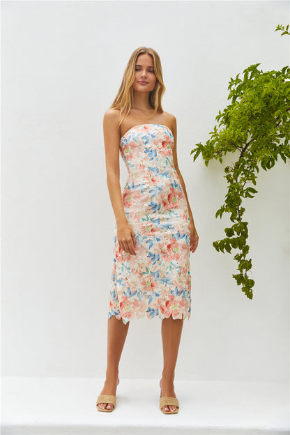 Island Dreams Strapless Midi Dress Peach