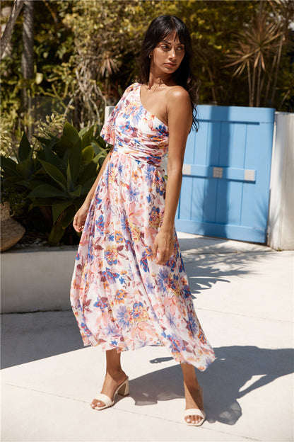 Chin Up One Shoulder Maxi Dress Purple