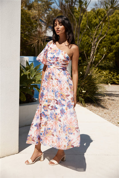 Chin Up One Shoulder Maxi Dress Purple