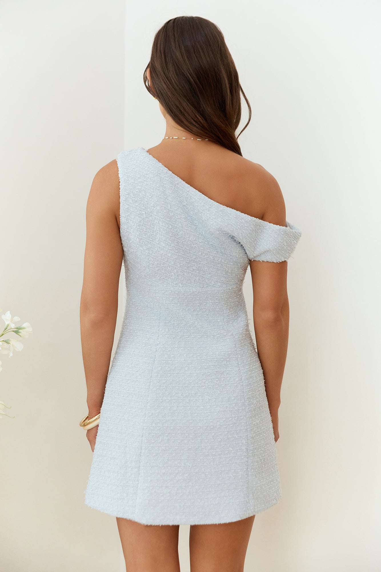 Dreaming Days Off Shoulder Mini Dress Blue