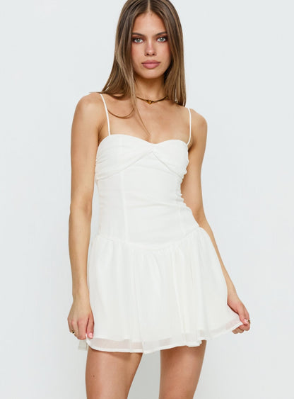 So At Peace Sweetheart Drop Waist Mini Dress White