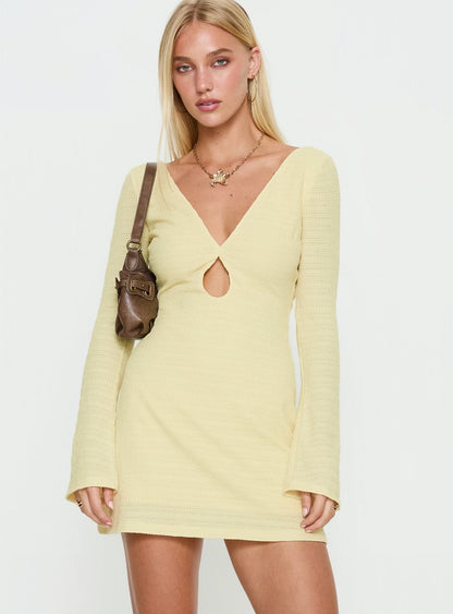Milley Long Sleeve Textured Mini Dress Lemon