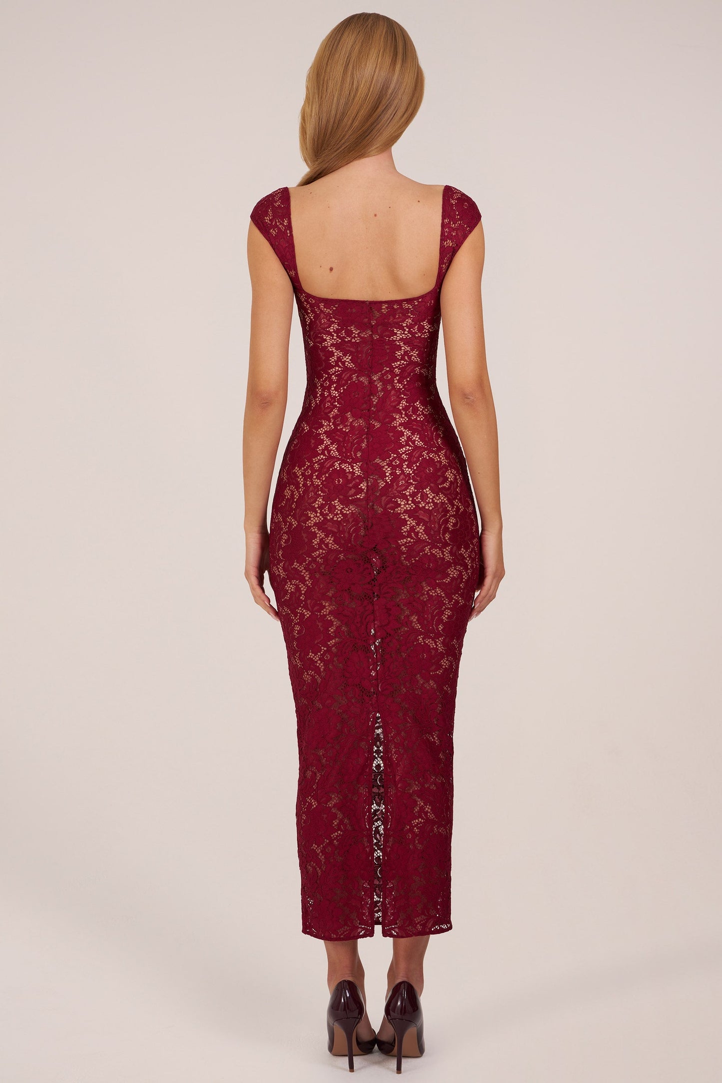 Sweetheart-Neck Maxi Dress in Wine