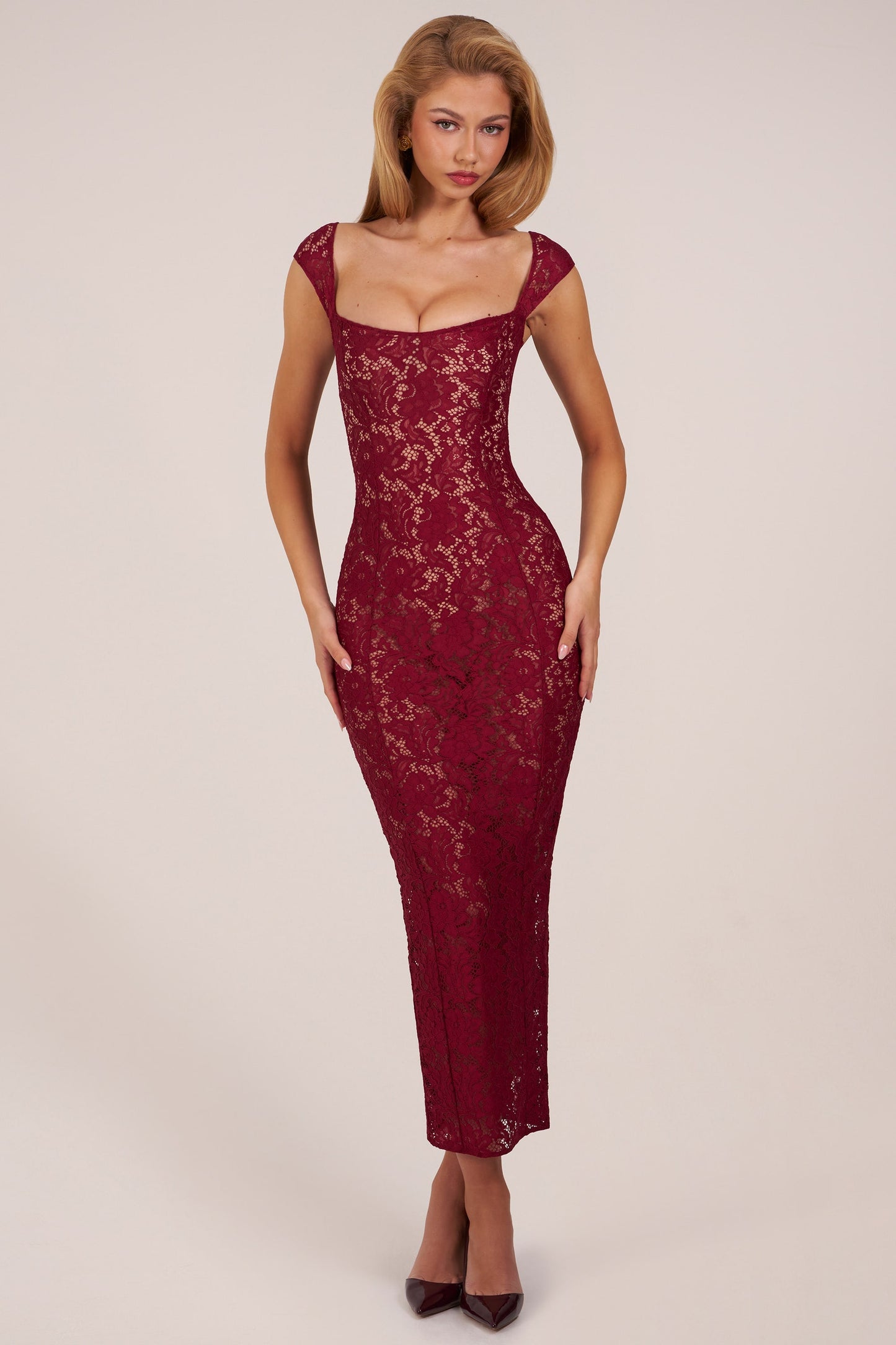 Sweetheart-Neck Maxi Dress in Wine