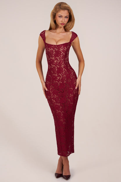 Sweetheart-Neck Maxi Dress in Wine