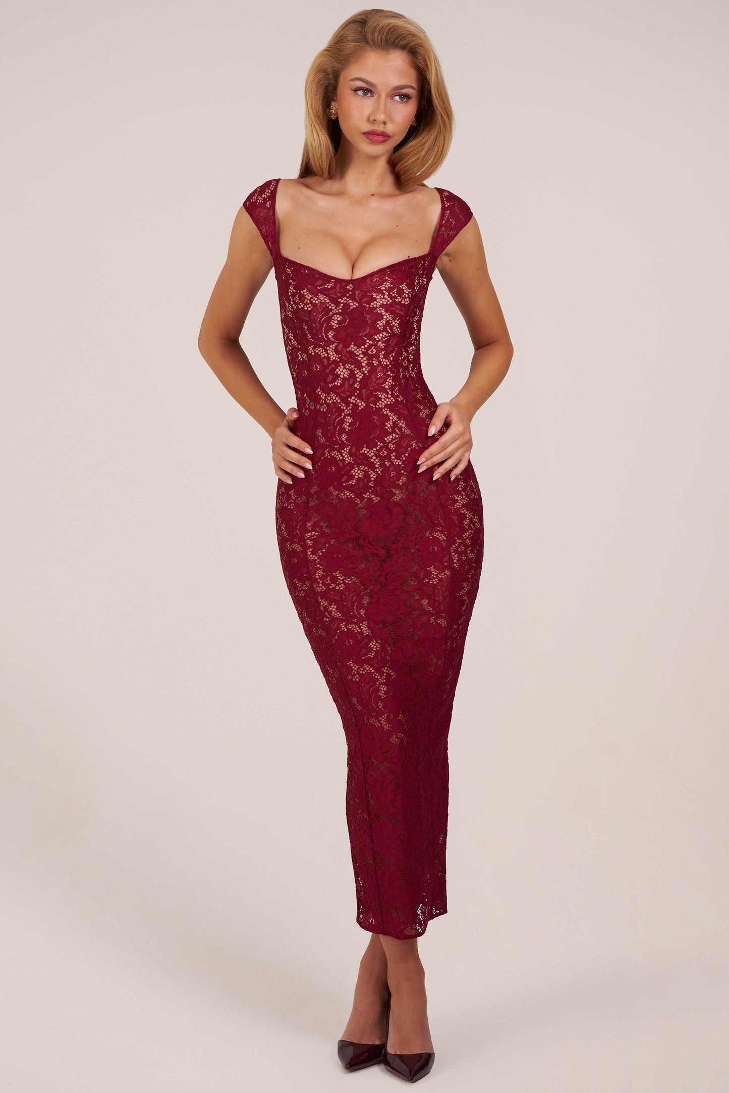 Sweetheart-Neck Maxi Dress in Wine