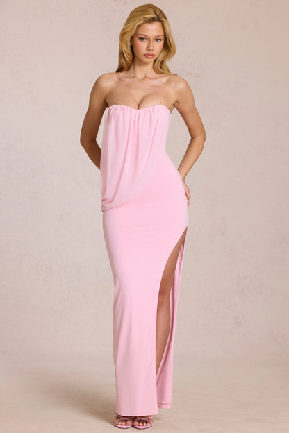 Bandeau Draped Maxi Dress in Blossom Pink