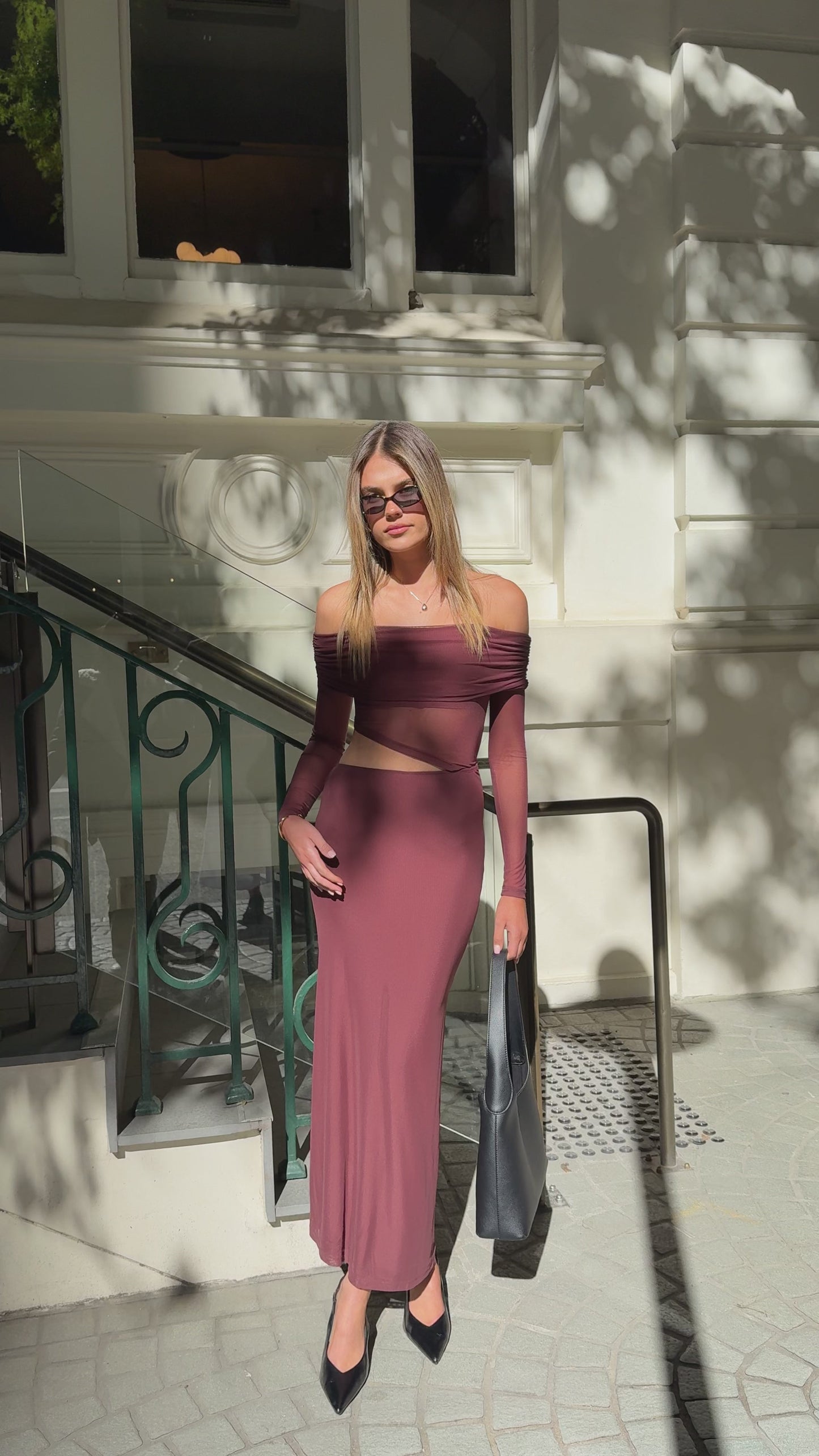 Blaire Off The Shoulder Maxi Dress - Chocolate