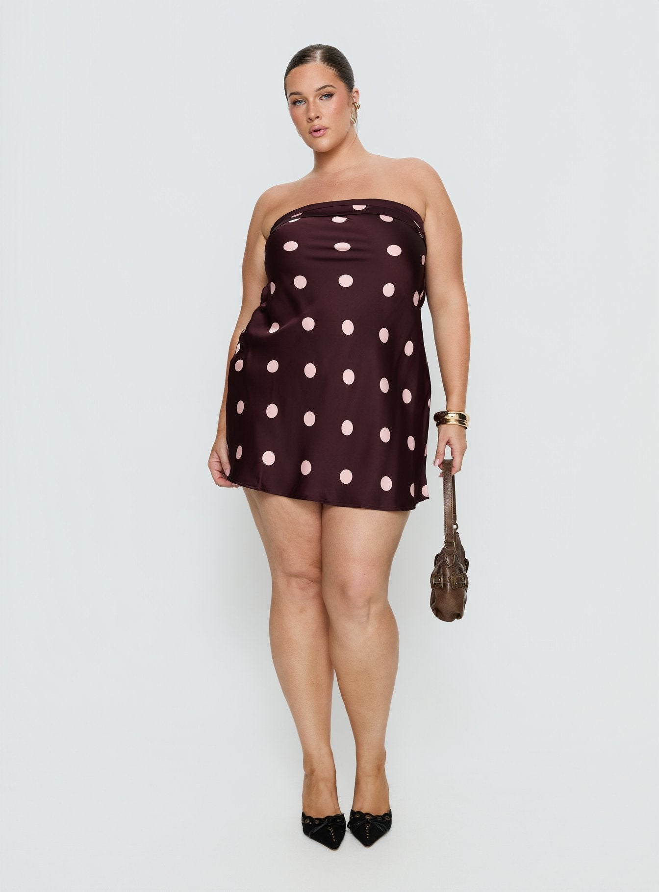 Phillipa Mini Dress Plum / Pink Polka Dot Curve