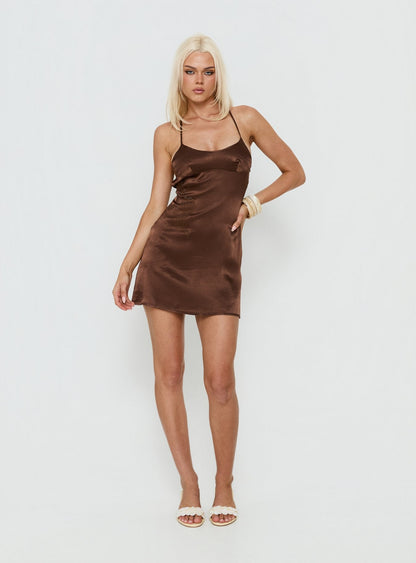 Catch You Up Beaded Mini Dress Brown