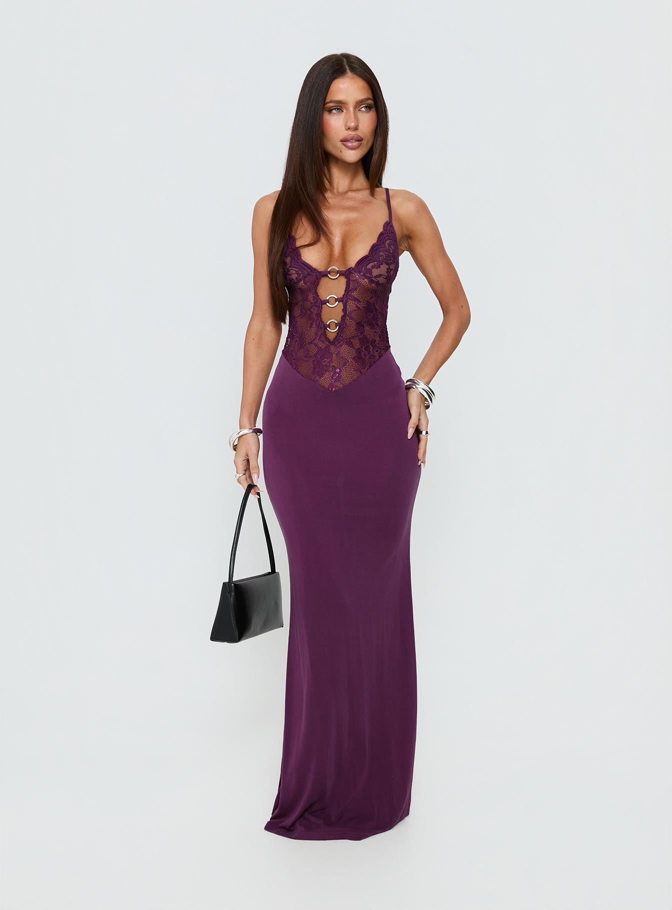 Totema Lace Halter Maxi Dress Purple