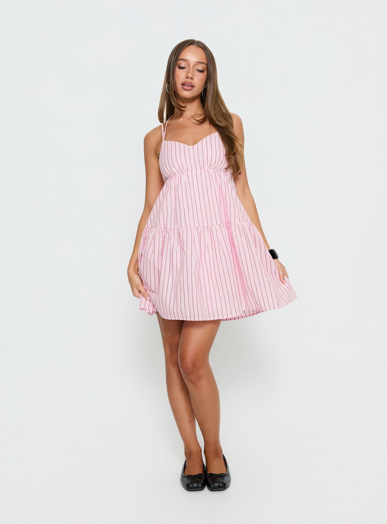 Elisabef Halter Mini Dress Pink Stripe