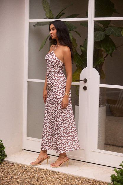 Sand Dune Halter Midi Dress Chocolate