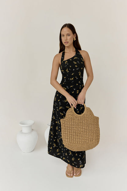 Scarlet Hues Halter Maxi Dress Black
