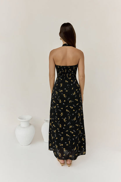 Scarlet Hues Halter Maxi Dress Black