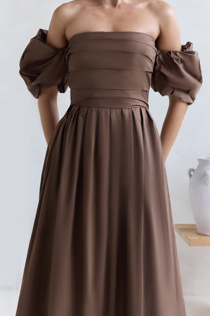 Bella Off-Shoulder Maxi Dress Chocolate