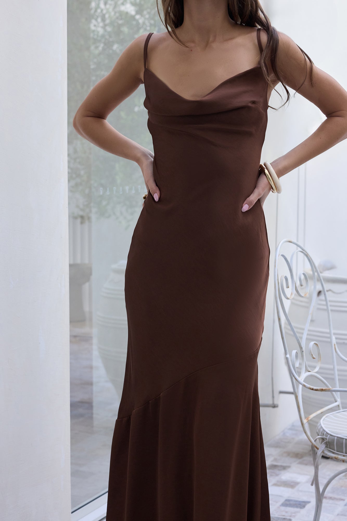Brilliant Belle Satin Maxi Dress Brown