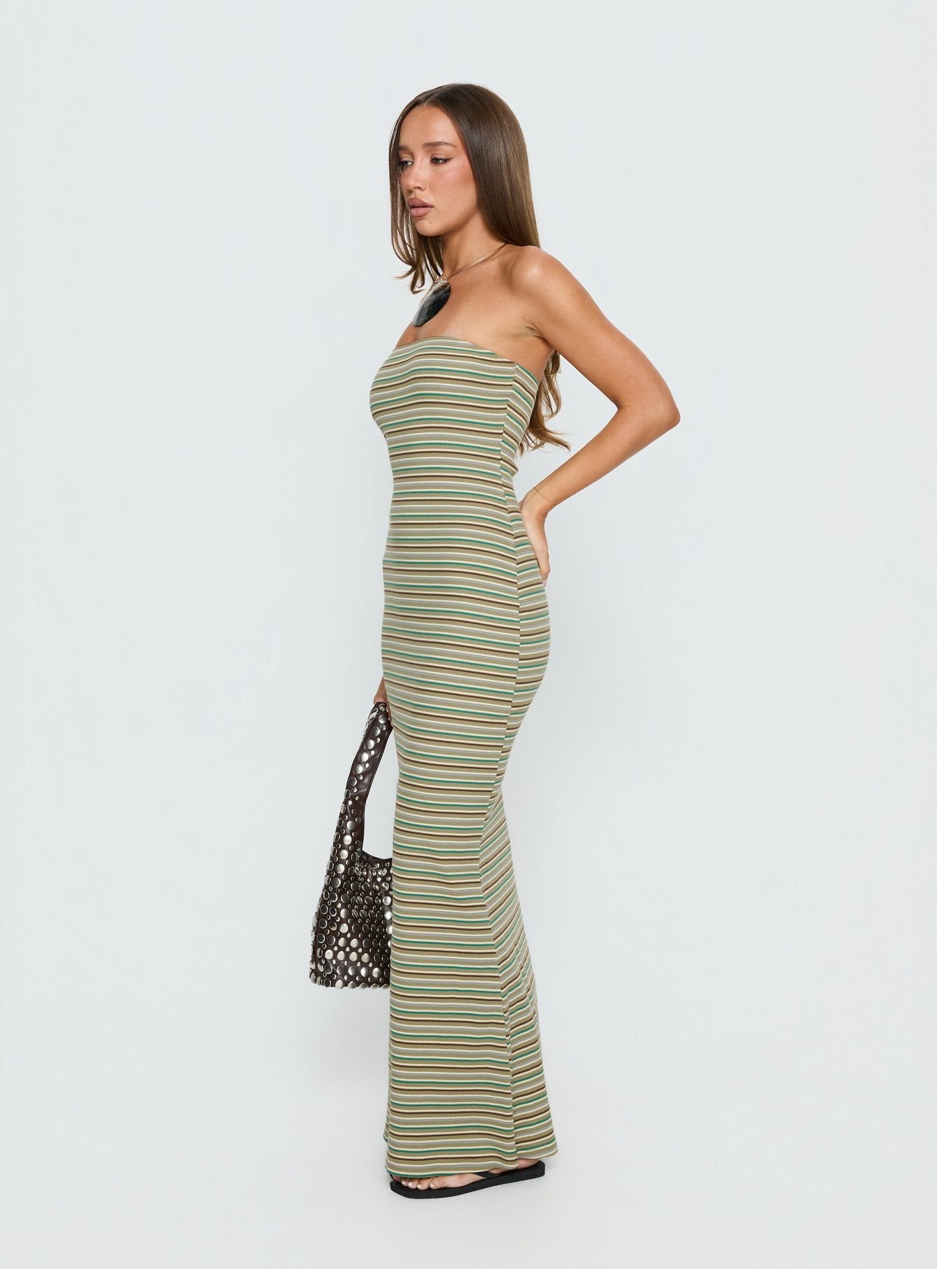 Solola Strapless Maxi Dress Green Stripe