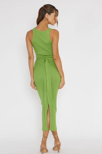 Charmed Me Ribbed Knit Midi Dress Green