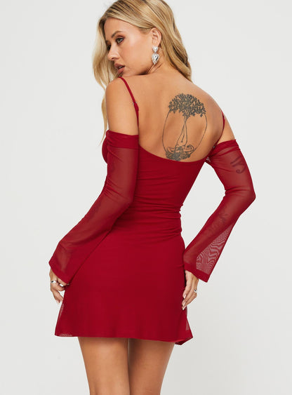 Edmone Long Sleeve Mini Dress Red