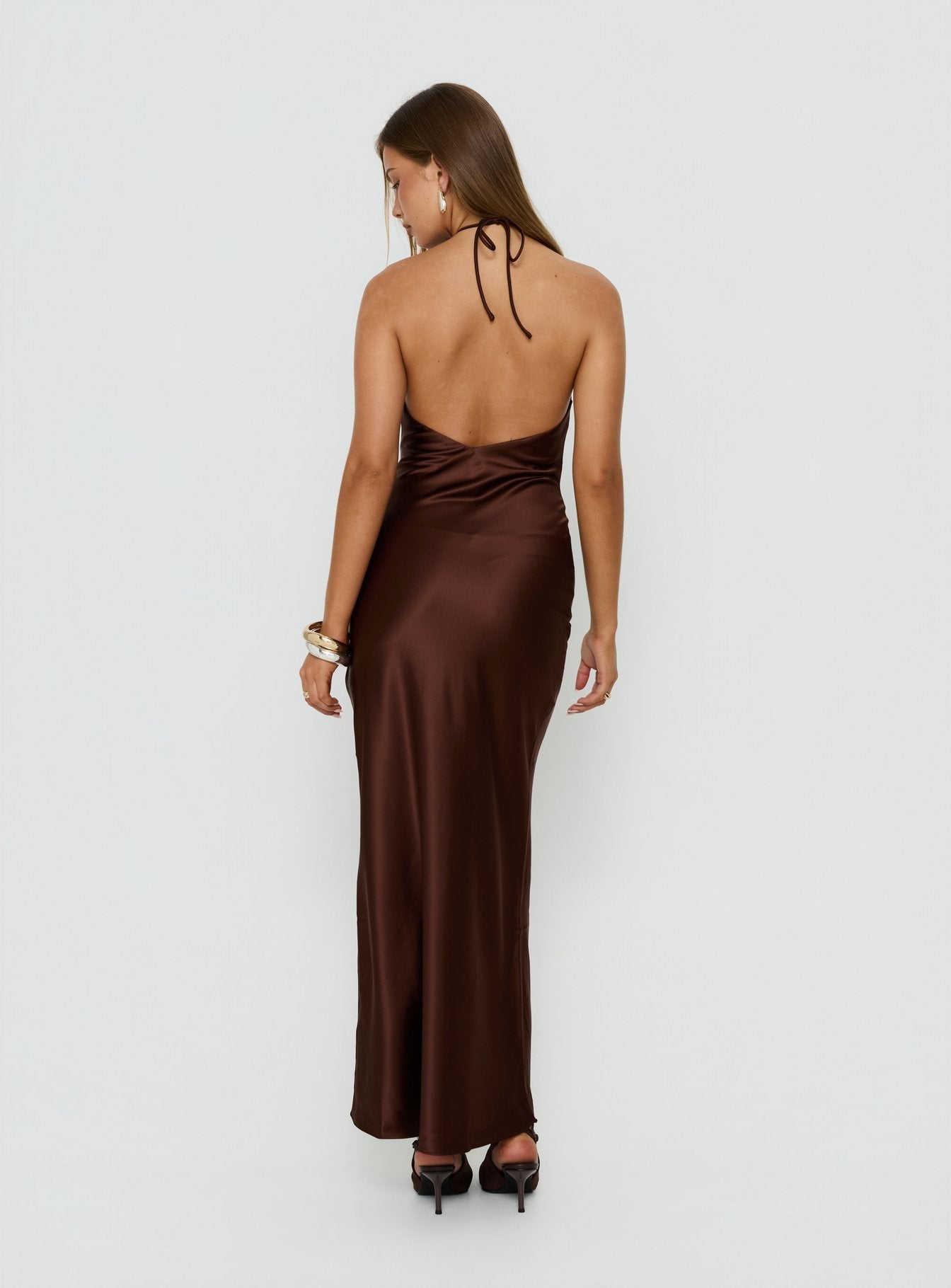 Yazmeina Halter Keyhole Maxi Dress Brown