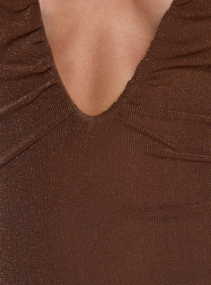French 75 Plunge Halter Mini Dress Chocolate