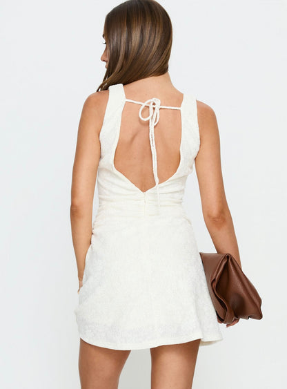 Falling Stars Ruched Mini dress Cream