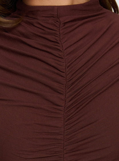 Arika Ruched Mini Dress Dark Brown
