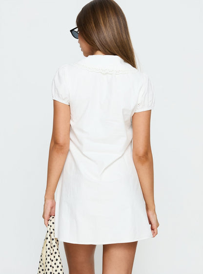 You've Got Mail Lace Trim Keyhole Mini Dress White