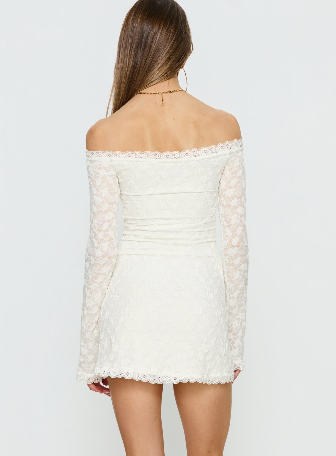 Avenues Long Sleeve Lace Mini Dress White