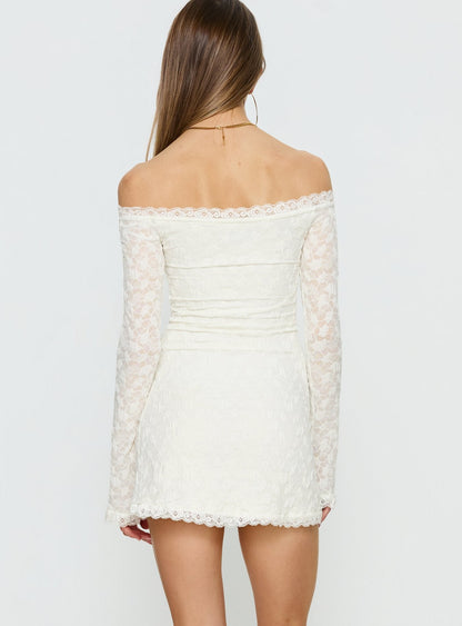 Avenues Long Sleeve Lace Mini Dress White