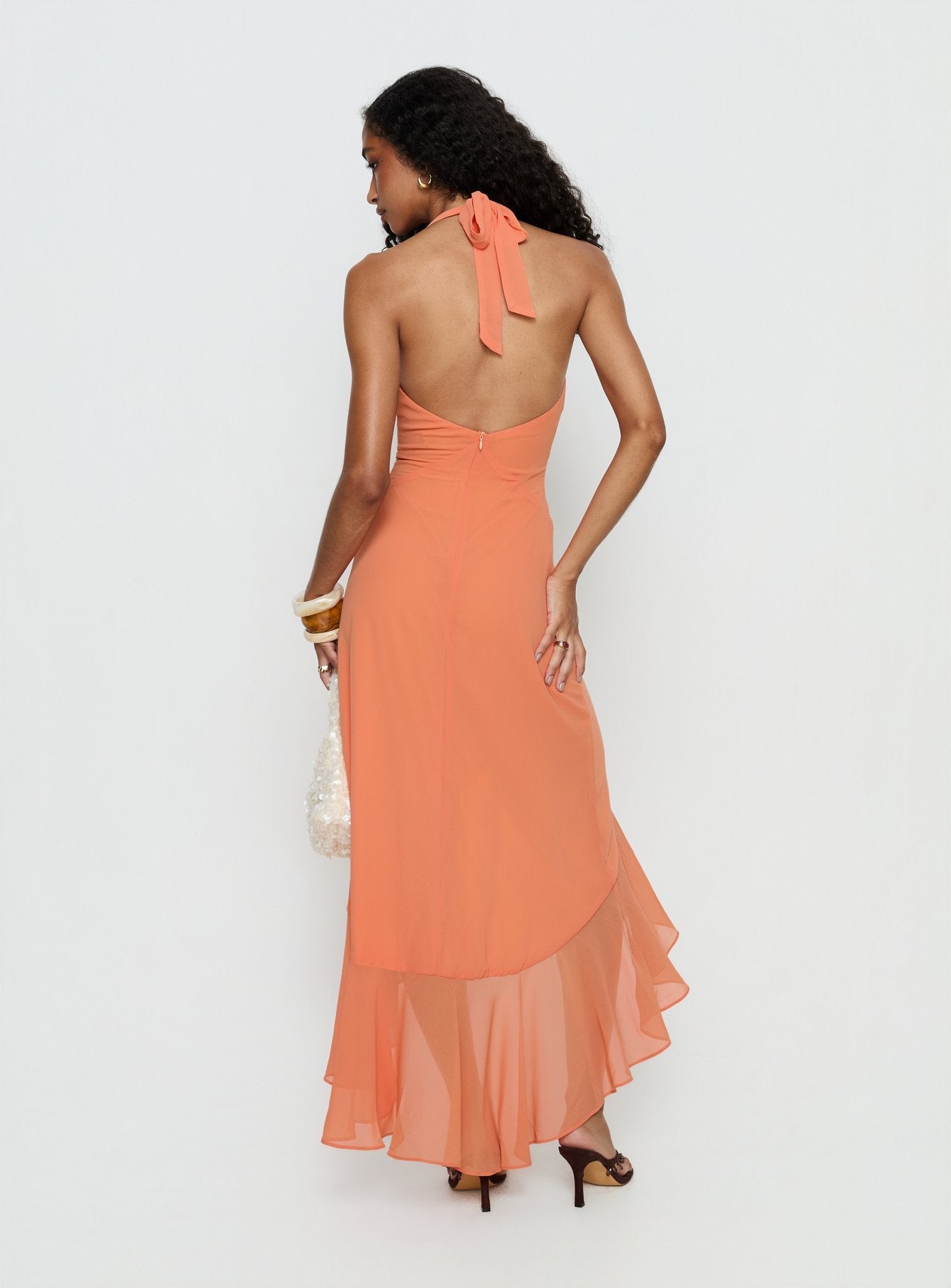 Agata Halter Frill Maxi Dress Orange