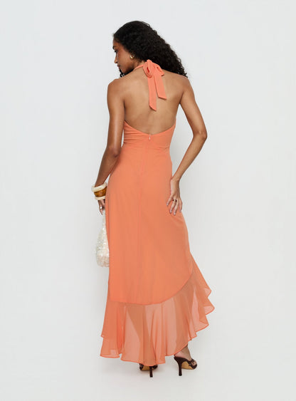 Agata Halter Frill Maxi Dress Orange