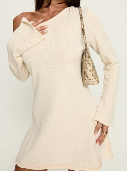 Jaede Off Shoulder Knit Mini Dress Cream