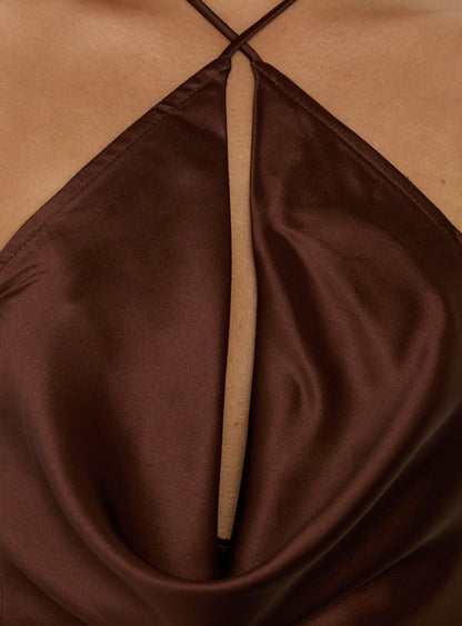Yazmeina Halter Keyhole Maxi Dress Brown