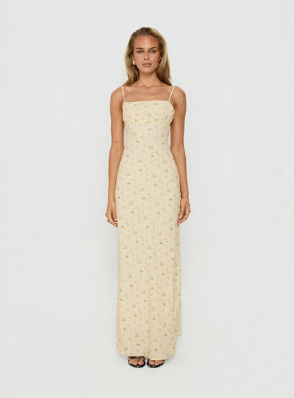 Alliza Square Neck Maxi Dress Yellow Floral