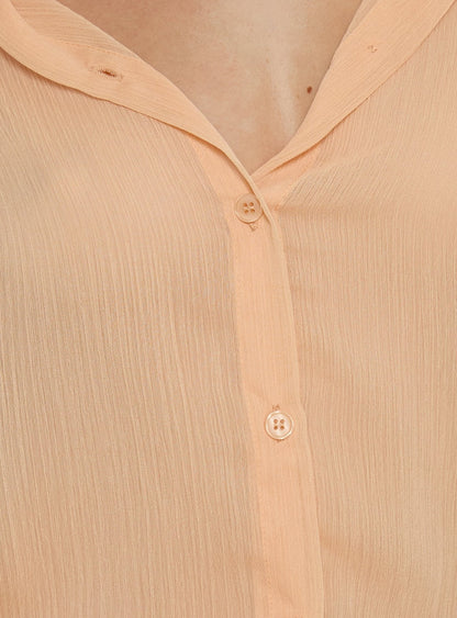 Moonrising Long Sleeve Sheer Blouson Mini Dress Soft Orange